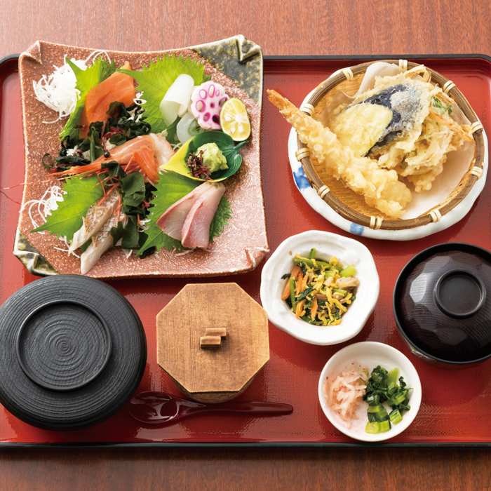 天ぷら刺身五種盛り定食